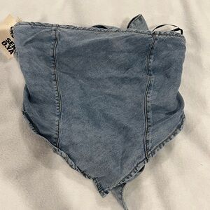 SER.O.YA Blue Asymmetrical Bustier Crop Top